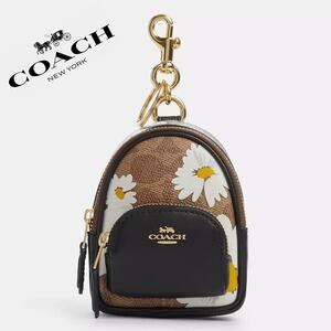 NWT ❤️ Coach Mini Court Backpack Bag Charm In Signature Canvas With Floral Print